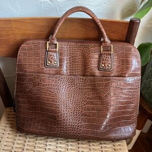 Vintage Croc Embossed Brown Vinyl Laptop Bag Briefcase 12x16 Work Office